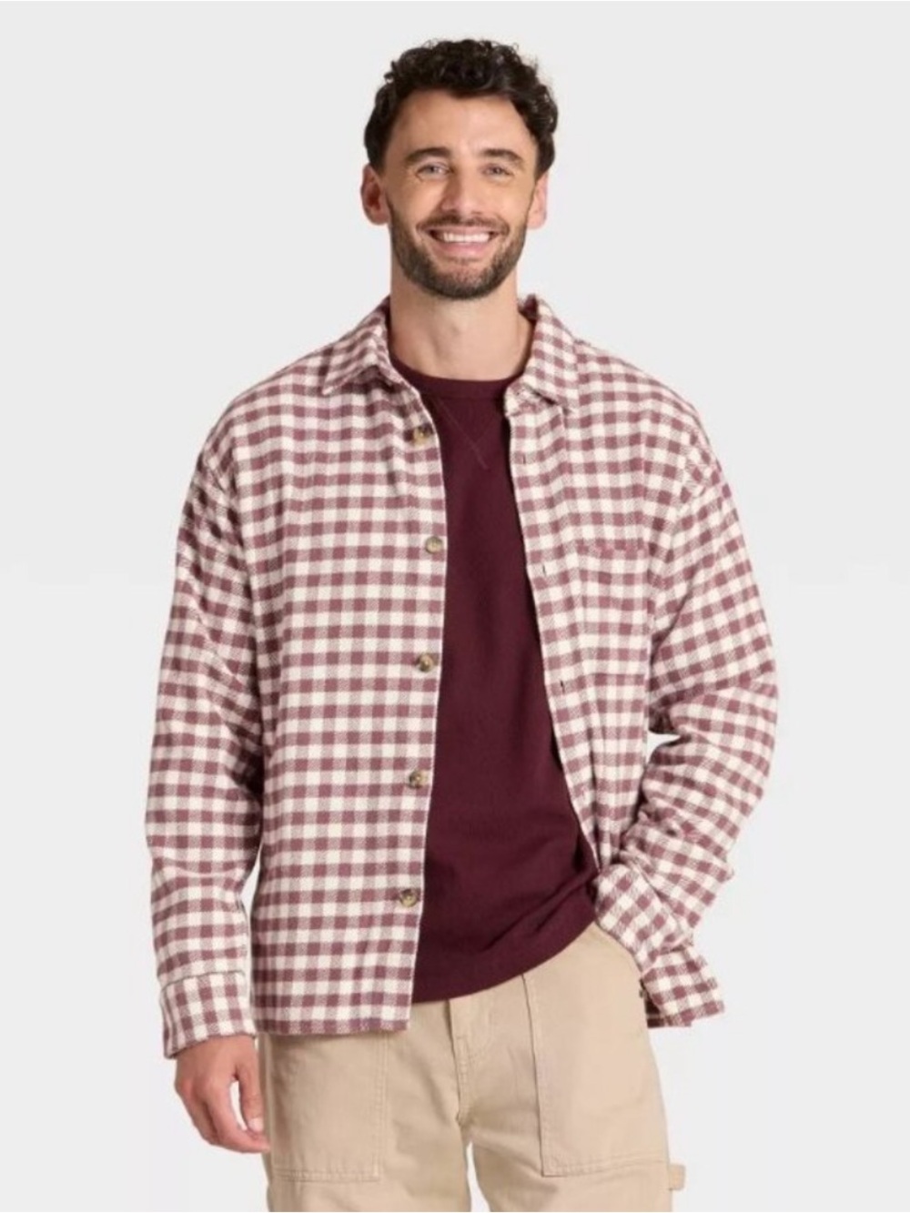 Goodfellow & Co Men’s Plaid Heavyweight Flannel - Maroon/White Size Large NWT